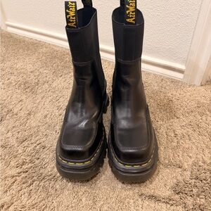 Dr. Martens Corran Chelsea Black Leather Boots with Yellow Stitching